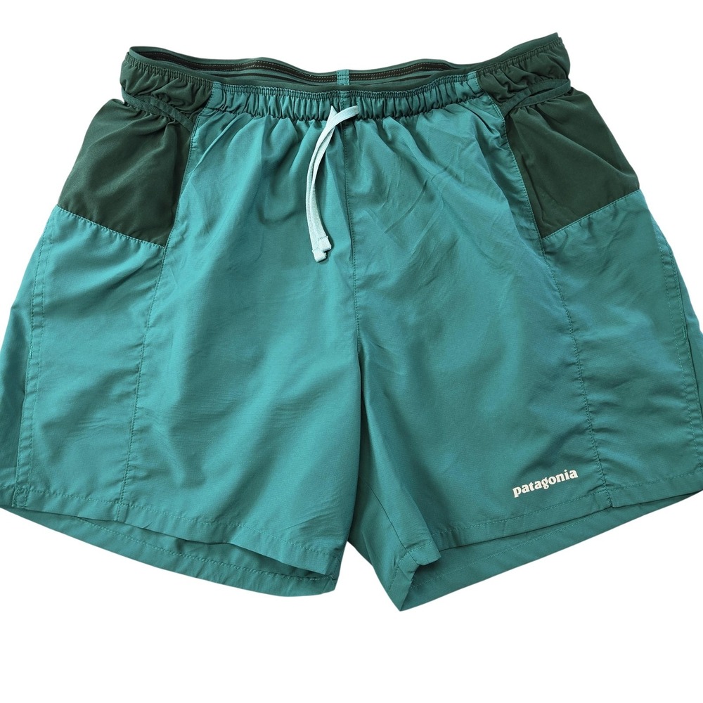 Patagonia Shorts Mens M Green Colorblock Taffeta Drawstring Pockets 5 In